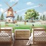 Cute Kids Windmill Farm Animals Wallpaper Mural