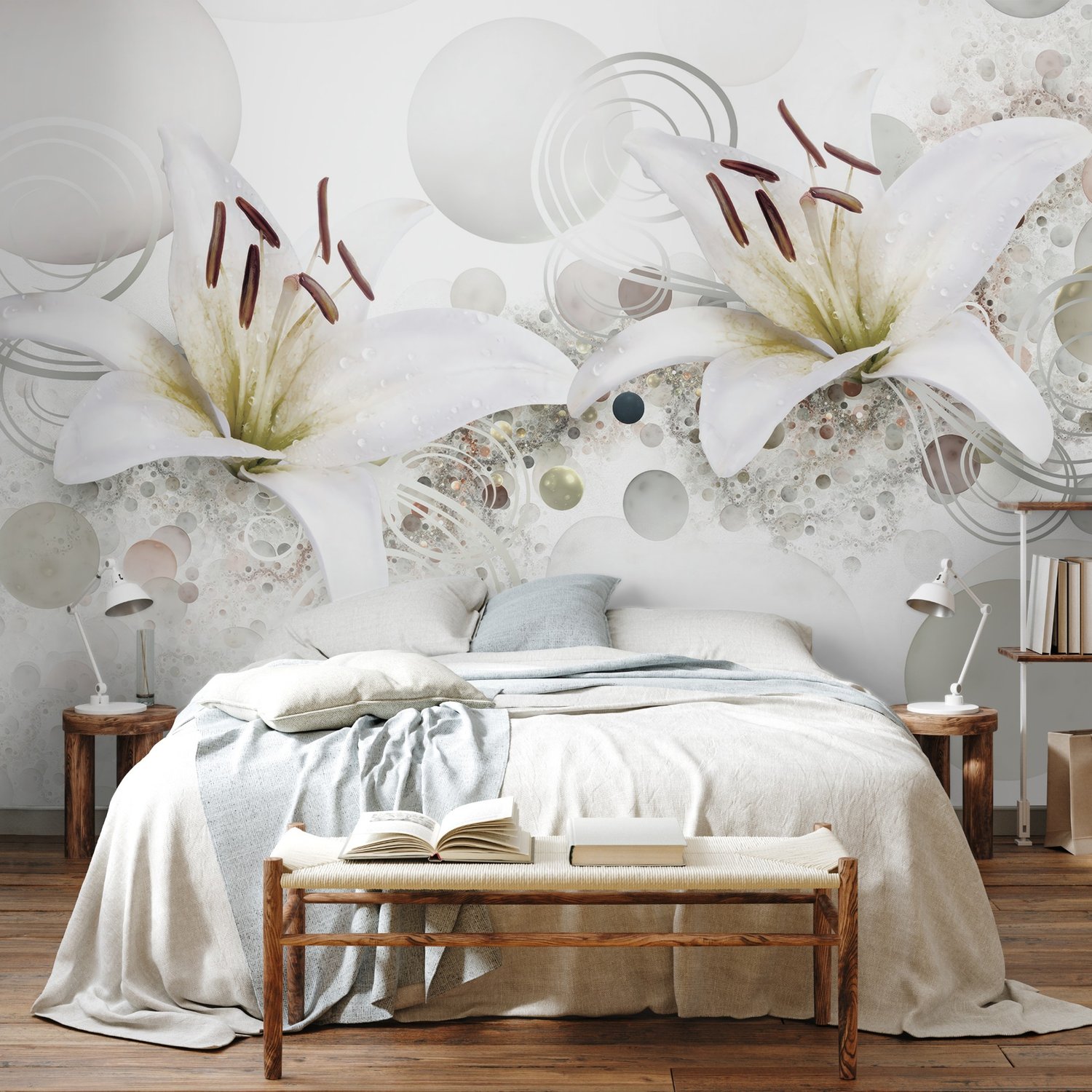 White Lily Floral Wallpaper Mural - Peel and Stick