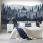 Misty Forest Landscape and Horned Deer Wallpaper Mural