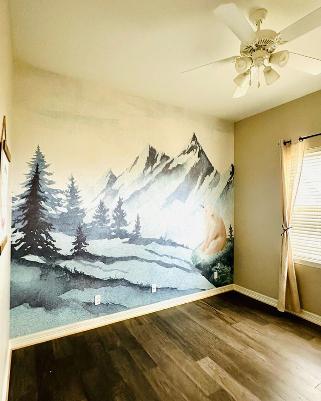 Kids Mountain Landscape with Cartoon Bear Wallpaper Mural