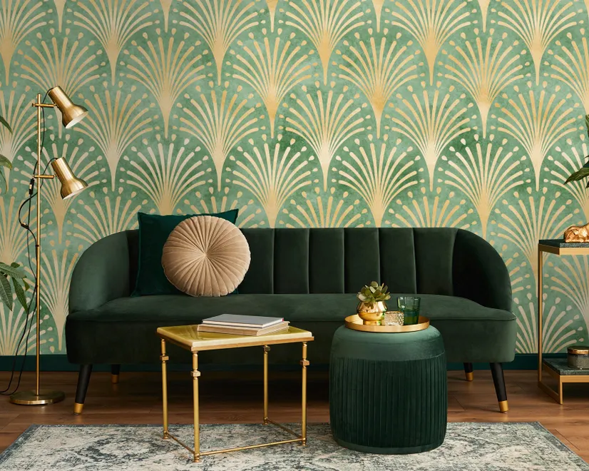 Modern Eau De Nil Art Deco Gold Lines Wallpaper Mural