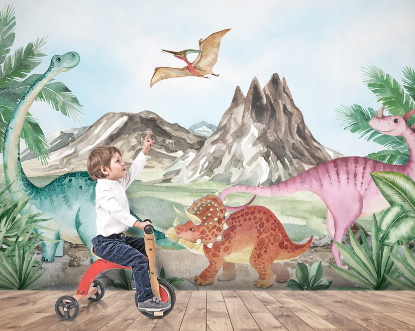 Cute Colorful World of the Dinosaurs Wallpaper Mural