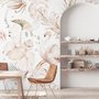 Papier peint art flamant doux avec boho tropical à feuilles