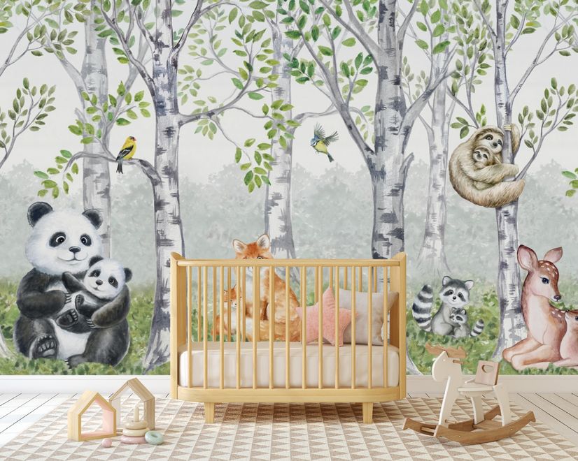 Kids Woodland Animals in the Forest Wallpaper Mural