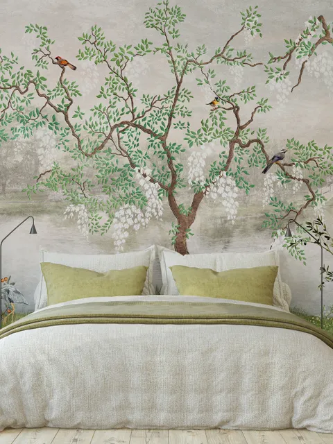 Misty Lake Landscape and Japanese Garden Wallpaper Mural
