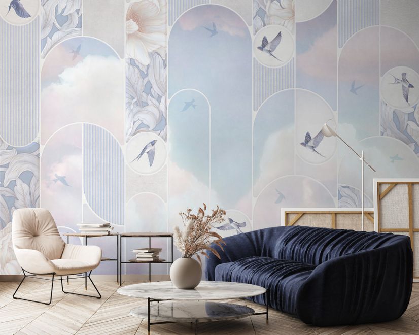 Dreamy Floral and Birds Wallpaper Mural