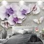 3D Embossed Look Purple Orchids Wallpaper Mural