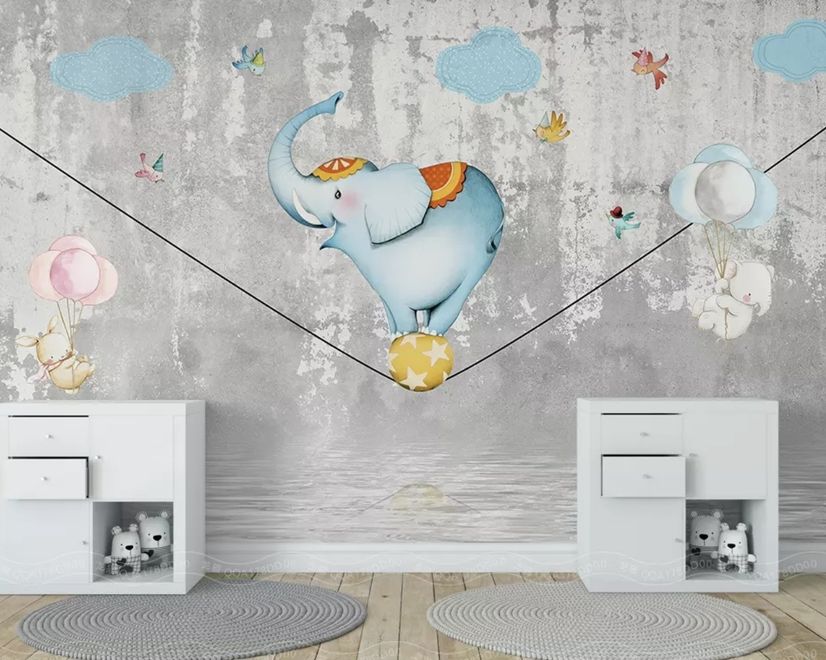 Fototapete mit Cartoon-Elefant auf dem Ball