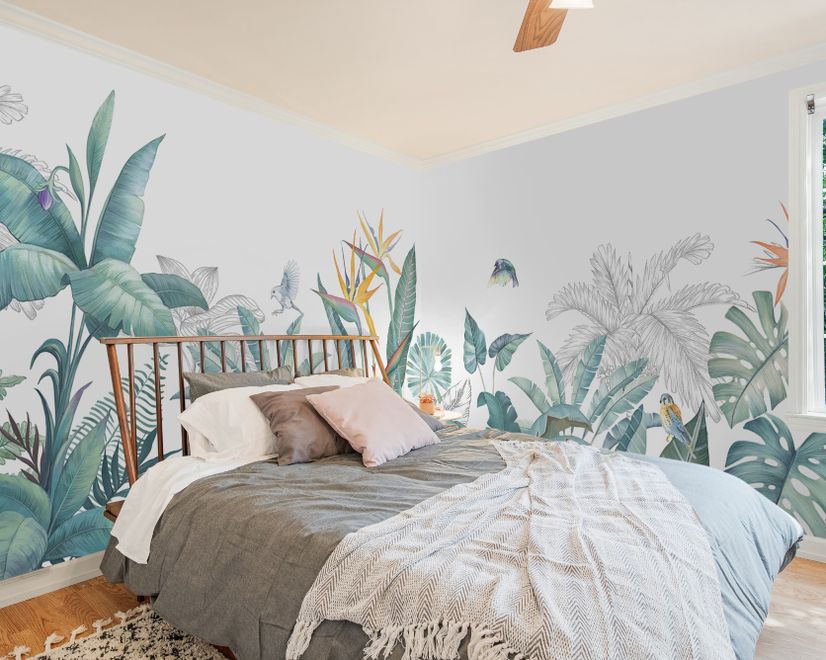 Tropical Banana Leaf with a Bird Wallpaper Mural