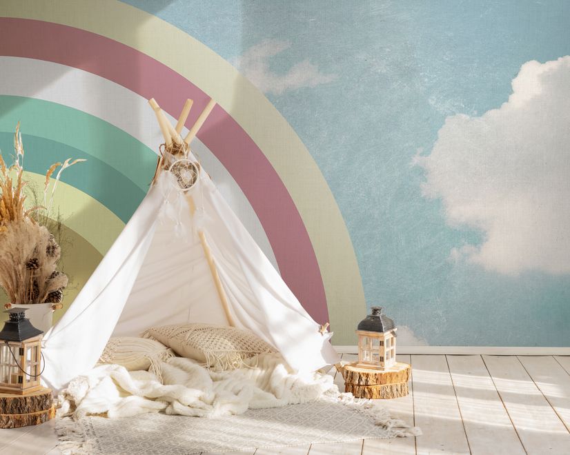 Kids Watercolor Sky and Rainbow Wallpaper Mural
