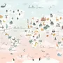 Kids Pink World Map with Cute Animals and Little Balloons Wallpaper Mural