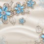 Papier peint panoramique bleu diamant avec feuilles Swarovski