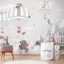 Cute Animals Playing Skate on the Snowy Mountain with Hot Air Balloon Wallpaper Mural