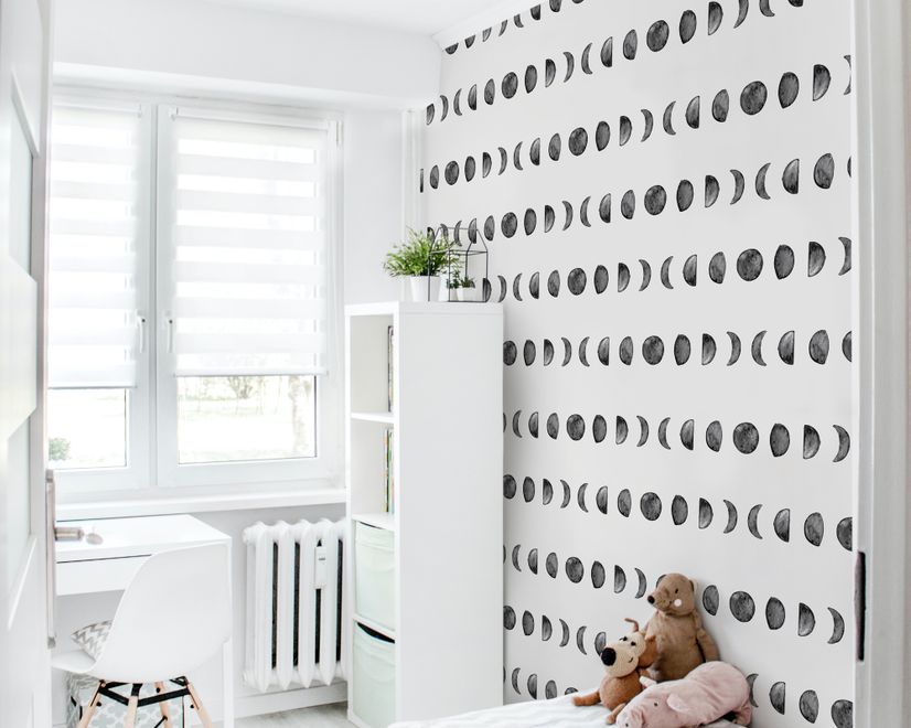 Watercolor Fullmoon Crescent Pattern Wallpaper Mural