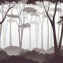 Papier peint panoramique monochrome marron avec silhouette de forêt et d'arbre