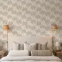 Muted sandy taupe palm trees and pale foliage on a creamy ivory ground tropical wallpaper