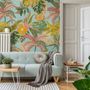 Papier peint panoramique aquarelle colorée, été, feuilles tropicales