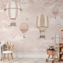 Papier peint montgolfière rose fleurs cerisier enfants