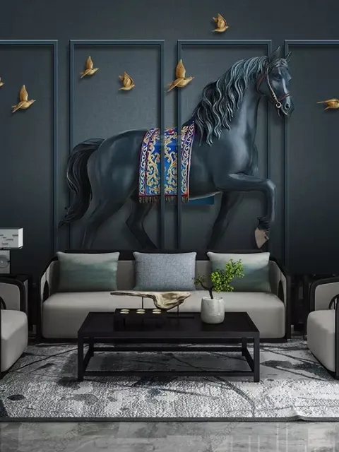 3D Embossed Look Dark Horse Wallpaper Mural