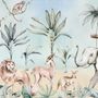 Papier peint panoramique animaux de la jungle avec bananiers et plantes tropicales pour enfants