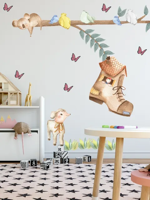 Kids Woodland Shoe home with Coala and Little Birds Wall Decal Sticker