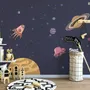 Watercolor Cartoon Space with Planets Wallpaper Mural