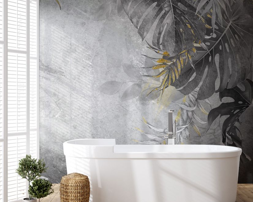 Monochrome Grunge Leaf with Splash Wallpaper Mural