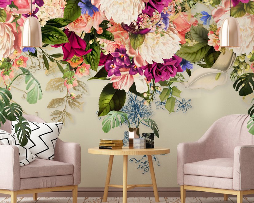 Klassische Bunte Rankenblumen Fototapete
