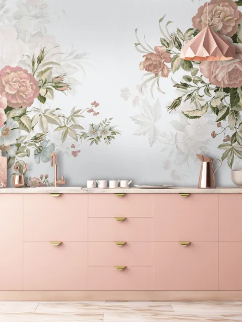 Vintage Pink Flowers Wallpaper Mural