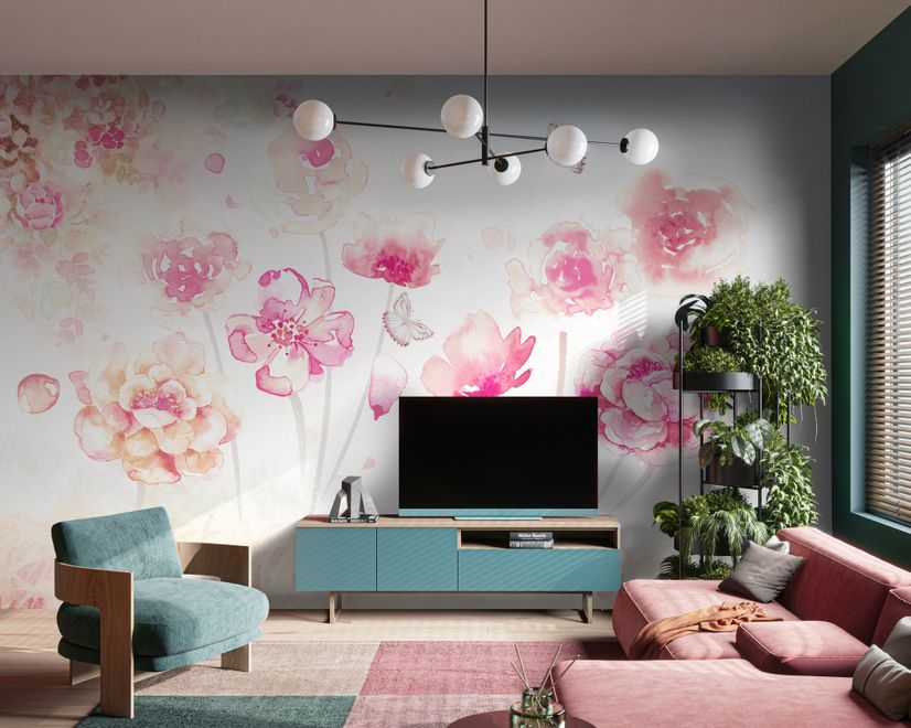 Pink Romantic Floral Wallpaper Mural