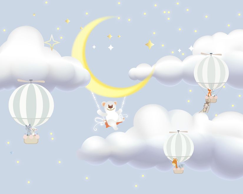 Kinder Cartoon Wolke und Gelber Mond Fototapete