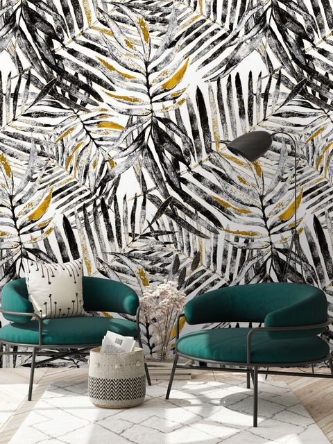 Papier peint panoramique motifs feuilles de palmier aquarelle