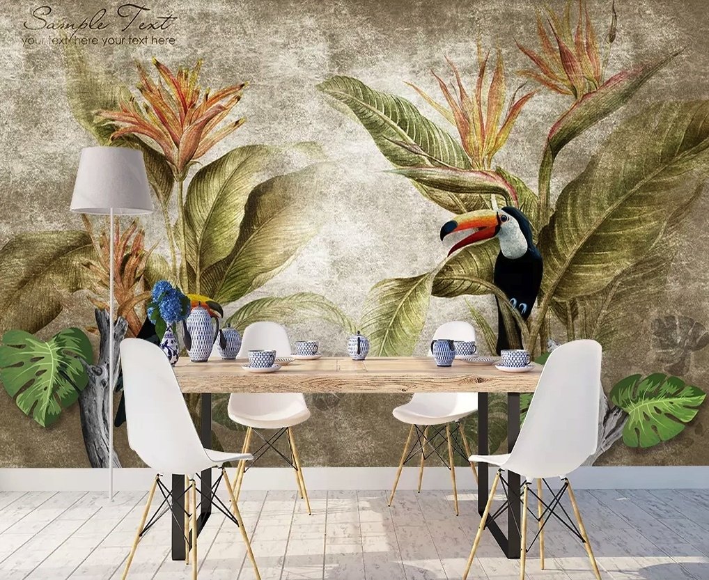 Nostalgic Toucan in the Tropical Forest Wallpaper Mural - Peel and Stick