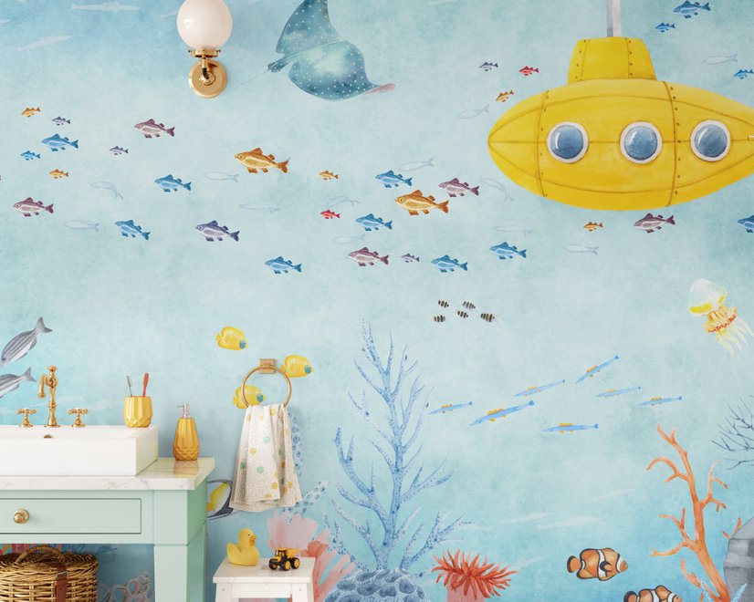 Kids Nursery Undersea with Submarine Wallpaper Mural