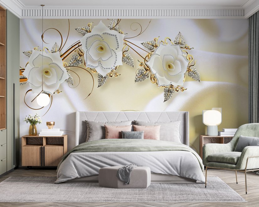 Jewelry Floral with Faux Silk Fabric Wallpaper Mural