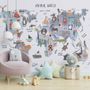 World Map with Cartoon Animals  Kids Wallpaper Mural