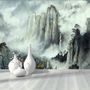 Misty Chinese Mountain Landscape and Waterfalls Wallpaper Mural