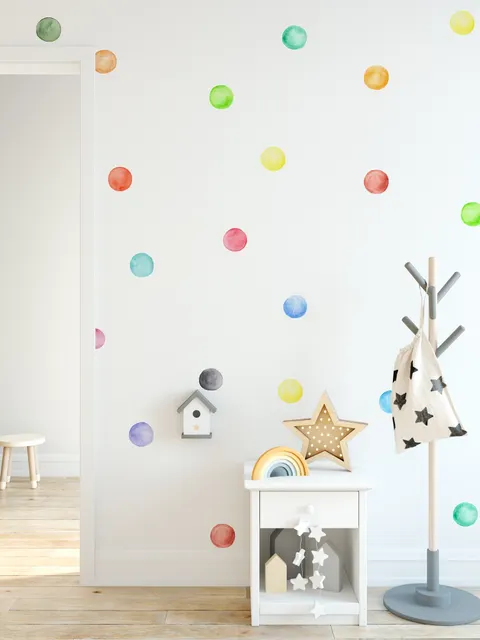 Kinder Aquarell Bunte Punkte Wandtattoo