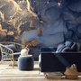 Papier Peint Panoramique Imprimé Marbre Bleu et Doré