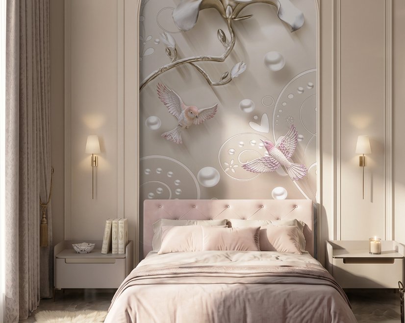 3D Look Florals with Pearls Lux Flowers Wallpaper Mural
