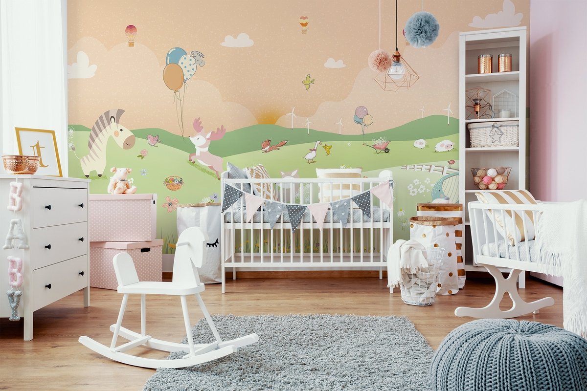 Nursery Cartoon Forest Landscape Wallpaper Mural - Peel and Stick