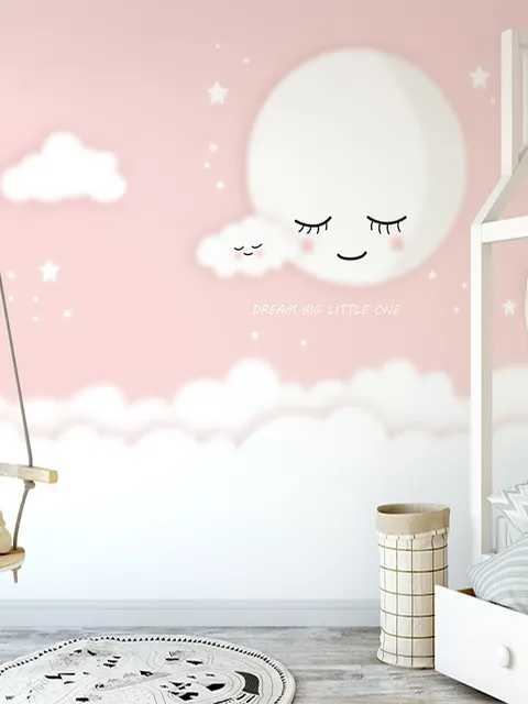 For Baby Sleeping Moon and Clouds Wallpaper Mural