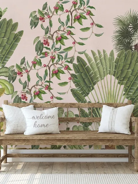 Exotic Leafs with Berries Wallpaper Mural
