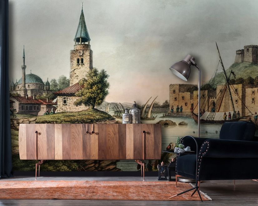 Historical City Wall on Seaside Wallpaper Mural