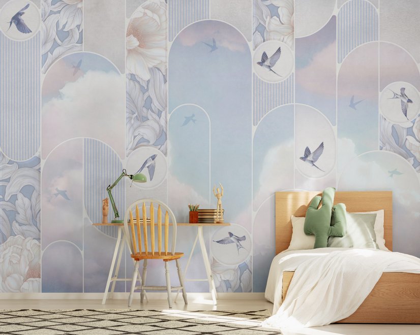 Dreamy Floral and Birds Wallpaper Mural