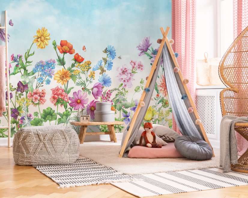 Papier peint panoramique floral pour la chambre d'enfant