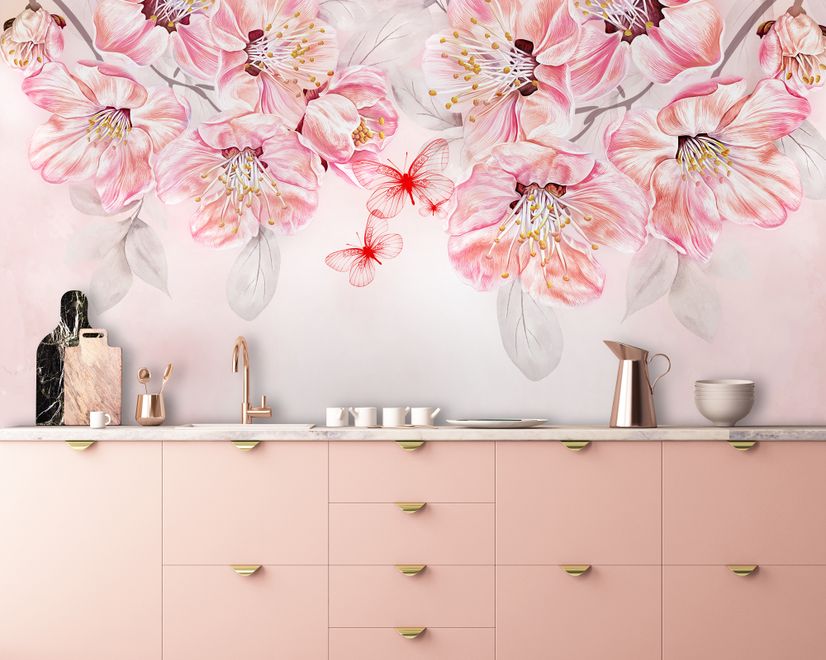 Cherry Blossom Vine Flowers Wallpaper Mural