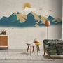 Mountain Sunrise Landscape and Old Plaid Texture Wallpaper Mural