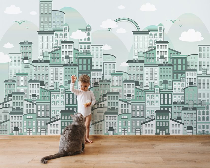 Monochrome City View Wallpaper Mural