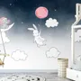 Cartoon Nightscape with Rabbit and Elephant Wallpaper Mural